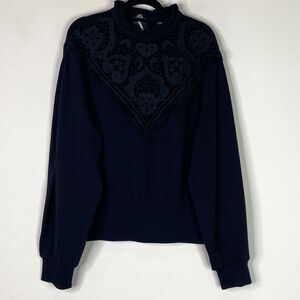 New Express Ruffle Lace Mock Neck Whimsy Goth Sweatshirt Women's Size Large